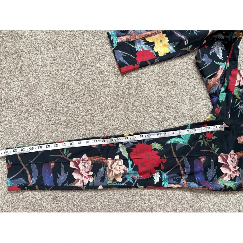 Alice + Olivia Floral Whimsigoth Bird Print Trousers Slim Leg  Black  Size 6